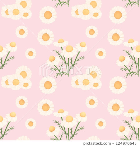 Vintage Chamomile Seamless Floral Pattern Pink background Vintage Chamomile Seamless Floral Pattern Pink background 124970643