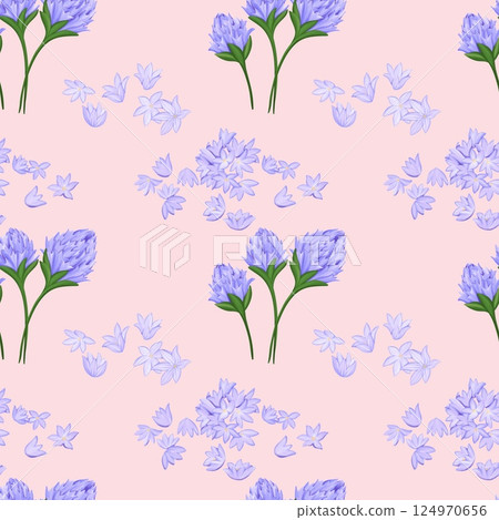 Vintage Chive blossoms Seamless Floral Pattern Pink background 124970656