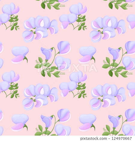 Vintage Pea Seamless Floral Pattern Pink background Vintage Pea Seamless Floral Pattern Pink background 124970667