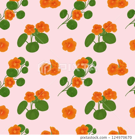 Vintage Nasturtium Seamless Floral PatternPink background Vintage Nasturtium Seamless Floral PatternPink background 124970670