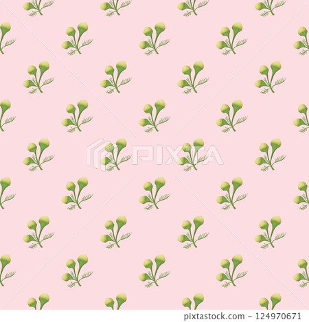 Vintage Pineapple weed Seamless Floral Pattern Pink background 124970671