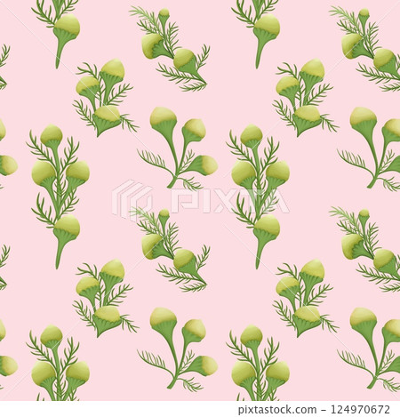 Vintage Pineapple weed Seamless Floral Pattern Pink background Vintage Pineapple weed Seamless Floral Pattern Pink background 124970672