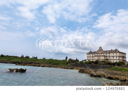 View of the sea and castle from the island 124970881