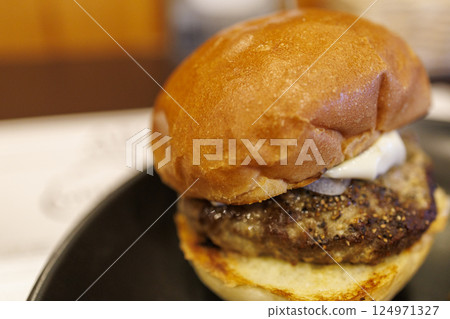 Thick and delicious Wagyu beef burger Thick and delicious Wagyu beef burger 124971327
