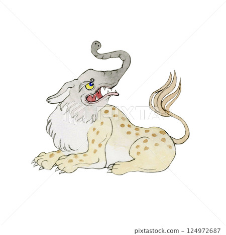 巴庫,中國傳奇生物,神聖的野獸,水彩插圖 巴庫,中國傳奇生物,神聖的野獸,水彩插圖 124972687