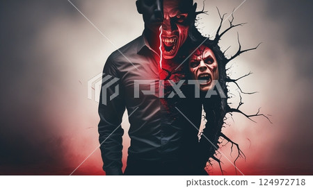 A man with a split personality expressing anger 124972718