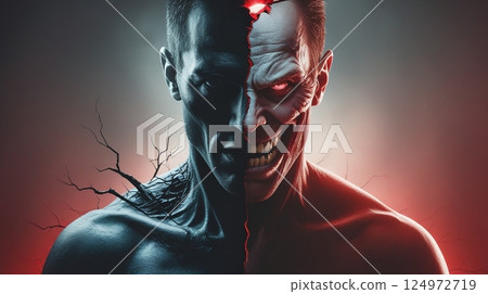 A man with a split personality expressing anger A man with a split personality expressing anger 124972719