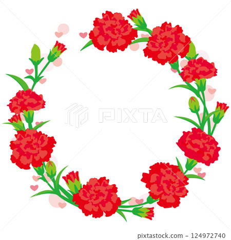 母親節紅色康乃馨花環的向量插圖 124972740