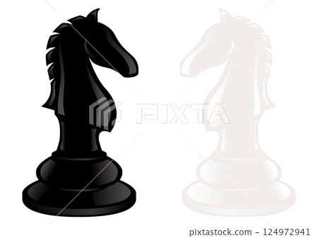 棋子「騎士」的向量插圖（黑白套裝） 124972941