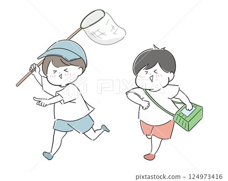 男孩們去捉昆蟲 124973416