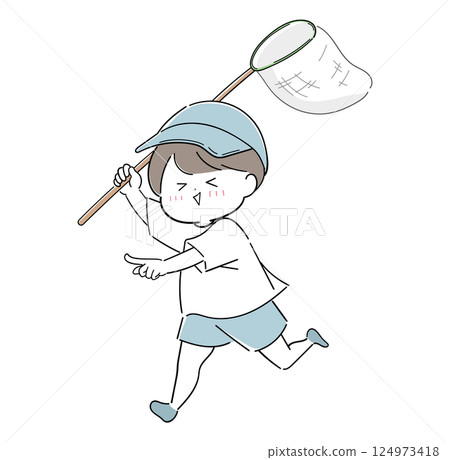 一個男孩去抓昆蟲 124973418