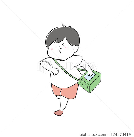 一個男孩肩上扛著蟲籠奔跑 124973419