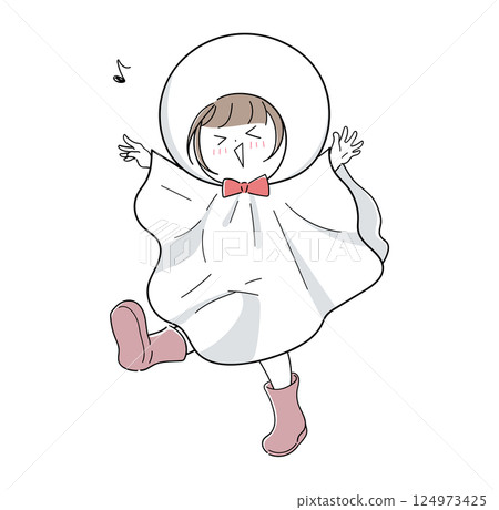 一個女孩假裝成 Teru Teru Bouzu 玩得很開心 124973425