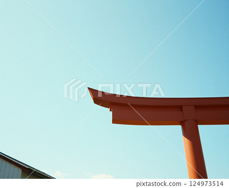 漂浮在藍天上的白須神社鳥居 124973514