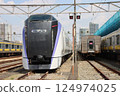 JR東日本E353系列車在三鷹車輛中心休息 124974025