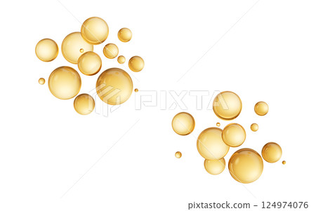 Golden liquid oil bubble elements, 3d rendering. 124974076