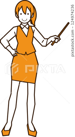 Business woman with instruction stick Business woman with instruction stick 124974236