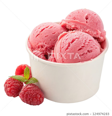 A bowl of delectable raspberry sorbet 124974283