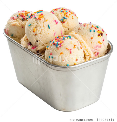 Birthday Cake Ice Cream in a Metal Tub 124974314