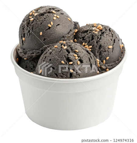 Black sesame ice cream scoops 124974316