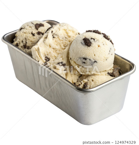 Cookies and Cream Ice Cream in a Metal Tub 124974329
