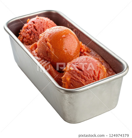 Refreshing Blood Orange Sorbet in a Metal Container 124974379