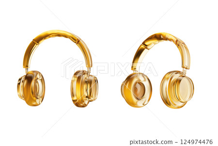 Golden glass earphones, 3d rendering. Golden glass earphones, 3d rendering. 124974476