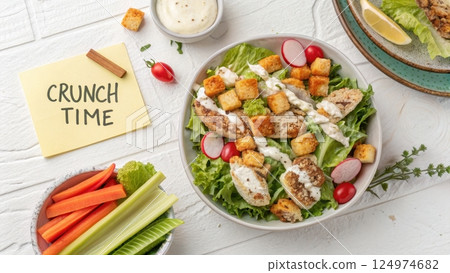 Crunchy Caesar Salad with Fresh Vegetables 124974682