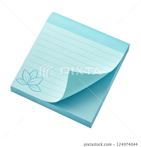 Soft focus turquoise sticky note with floral design 124974844