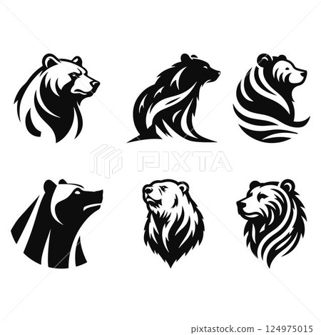 Bear Logo Set Concept. Stylized Bear Set Silhouettes. Abstract Animal Graphic. Bear Logo Set Concept. Stylized Bear Set Silhouettes. Abstract Animal Graphic. 124975015