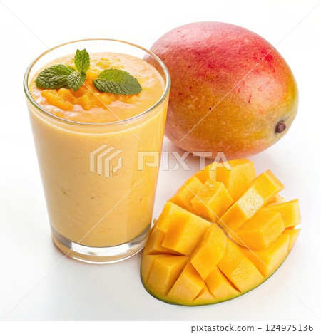 Creamy mango smoothie with fresh fruit 124975136