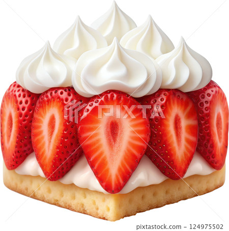 Homemade strawberry shortcake featuring a light and fluffy sponge cake layered with fresh juicy strawberries and whipped cream 124975502