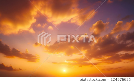 Golden sunset sky with soft clouds and warm hues Golden sunset sky with soft clouds and warm hues 124976635
