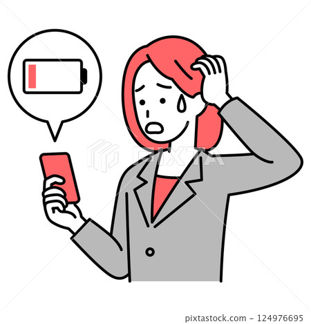 A woman in a suit having trouble with her smartphone not charging 124976695