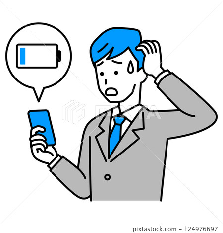 一名西裝筆挺的男子因智慧型手機沒電而陷入困境 124976697