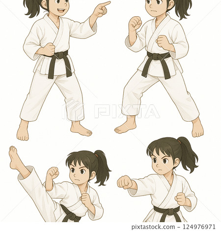 Karate girls in various poses 124976971