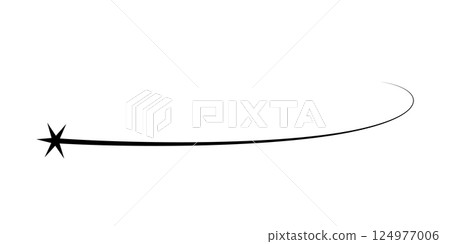 Falling star shape. Comet trail icon. Abstract shooting star. Cosmos asteroid tail. Comet tail. Design element. Flying meteor silhouette. Vector illustration isolated on white background 124977006