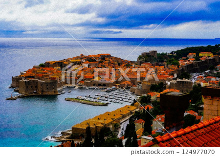 View of the old town and the sea from Mount Surji 124977070