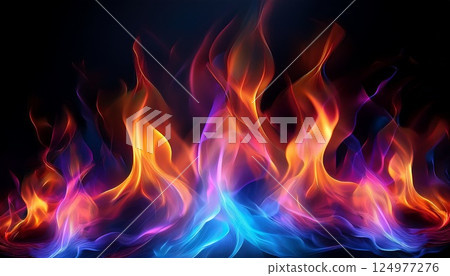 A black background with a rainbow flame burning in the center A black background with a rainbow flame burning in the center 124977276