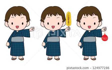 Three patterns of boys in yukata 124977286