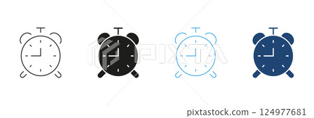 Alarm Clock Line and Silhouette Icon, Symbol of Time Management in Taking Medications, Eating Meals, Exercise Schedules. Health and Wellness Concept. Editable Stroke. Isolated Vector Illustration 124977681