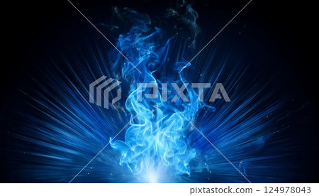 黑色背景,中心燃燒著藍色火焰 黑色背景,中心燃燒著藍色火焰 124978043