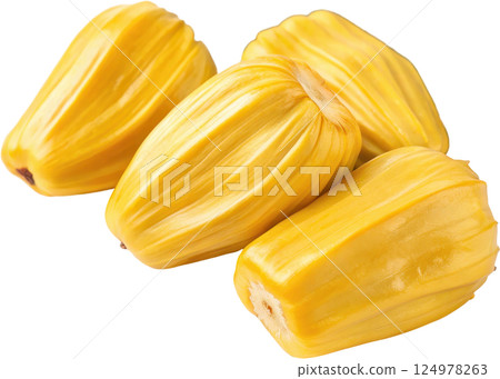 Golden yellow jackfruit pods 124978263
