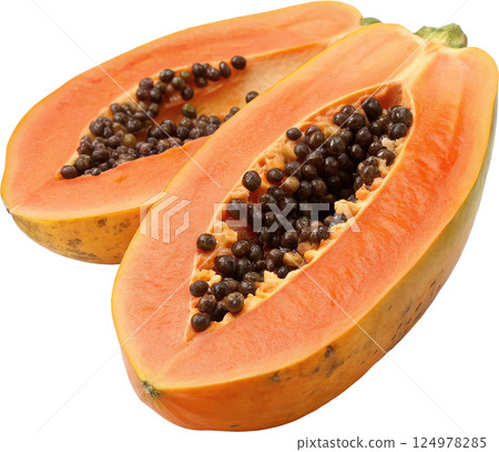 Tropical papaya fruit with seeds 124978285