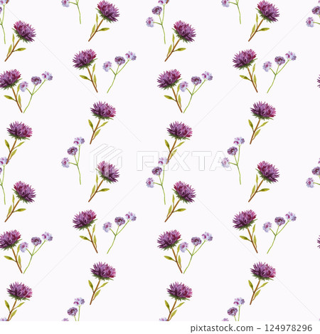 Seamless pattern with watercolor asters. Seamless pattern with watercolor asters. 124978296