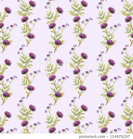Seamless pattern with watercolor asters. Seamless pattern with watercolor asters. 124978297