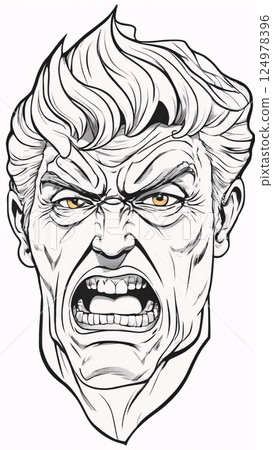 Image of a man's face in rage.  124978396