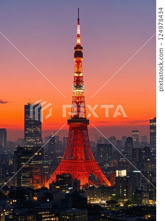 The sky and tower dyed in the twilight The sky and tower dyed in the twilight 124978434