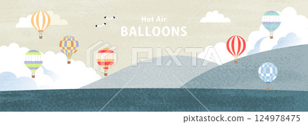 Background illustration of the sky and sea with balloons flying 2 Background illustration of the sky and sea with balloons flying 2 124978475