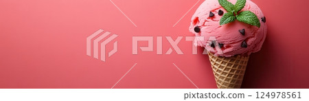 Watermelon Sorbet in a Cone Garnished with Fresh Mint Leaves Watermelon Sorbet in a Cone Garnished with Fresh Mint Leaves 124978561